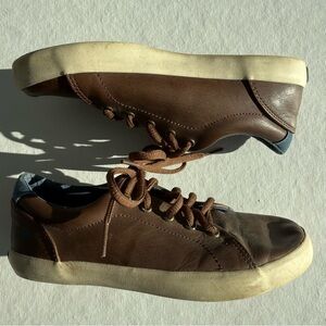 SPERRY Top Sider Tuck LTT Brown Faux Leather Lace Up Low Top Sneakers